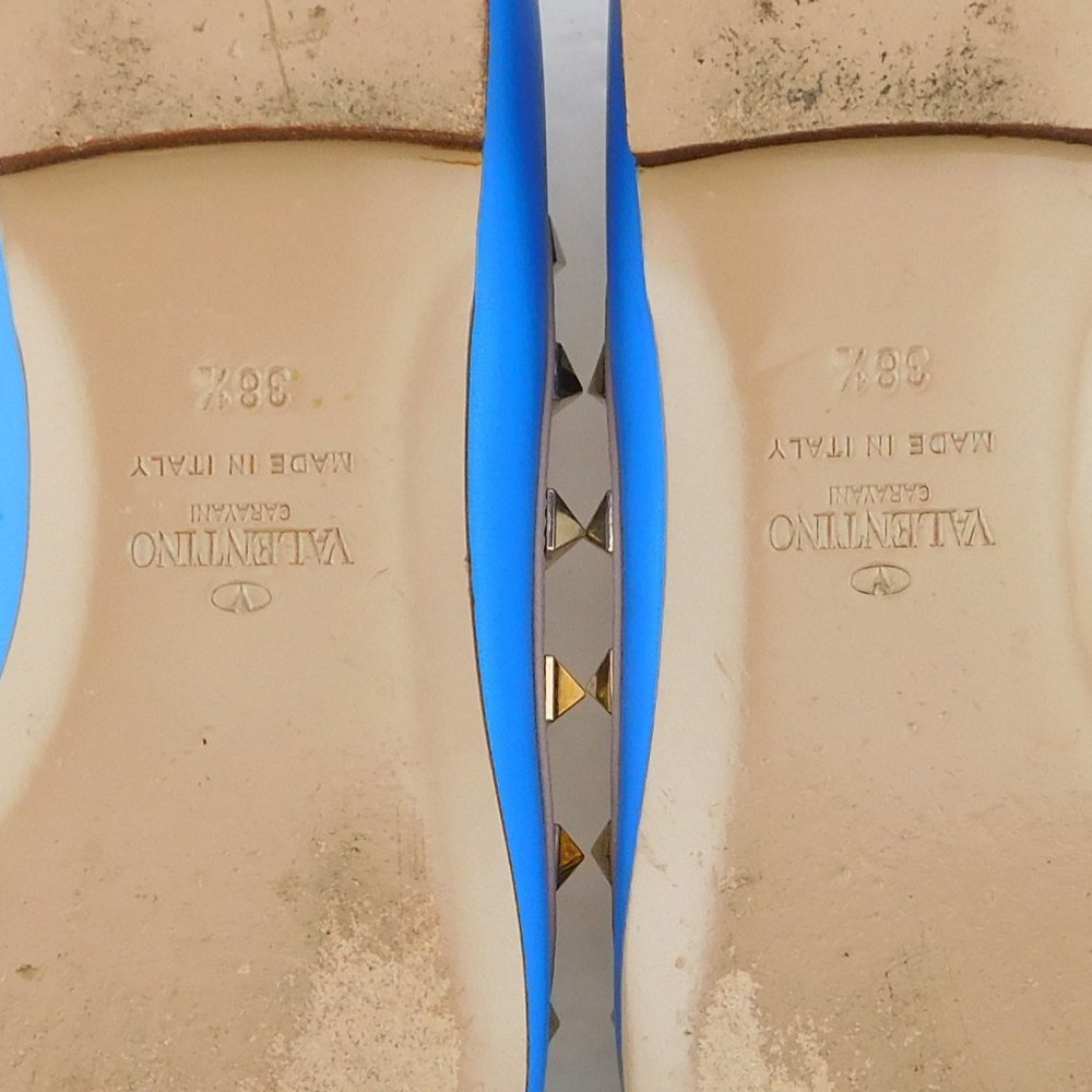 VALENTINO Rockstud Brilliant Blue Leather Ballerina Flats 38.5 - Picture 7 of 8